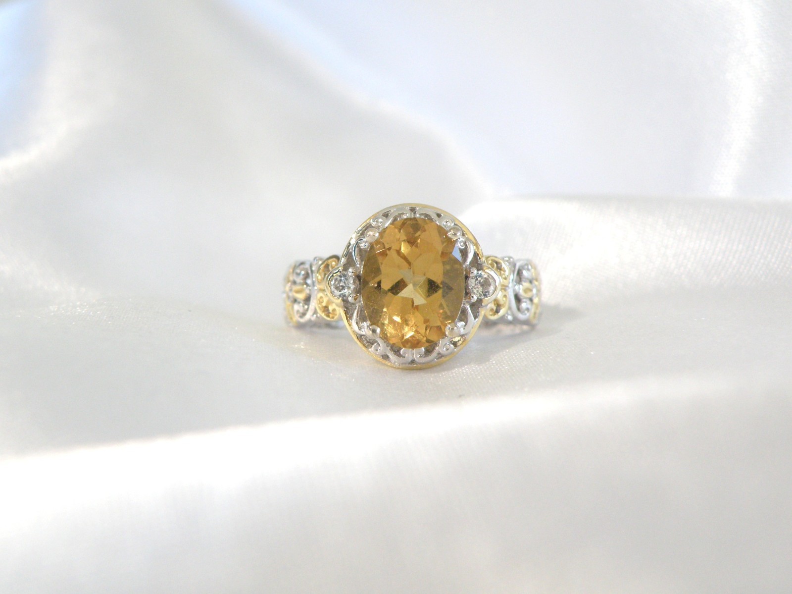Gems En Vogue Sterling Silver 925 Golden Yellow Beryl Ring Size 7