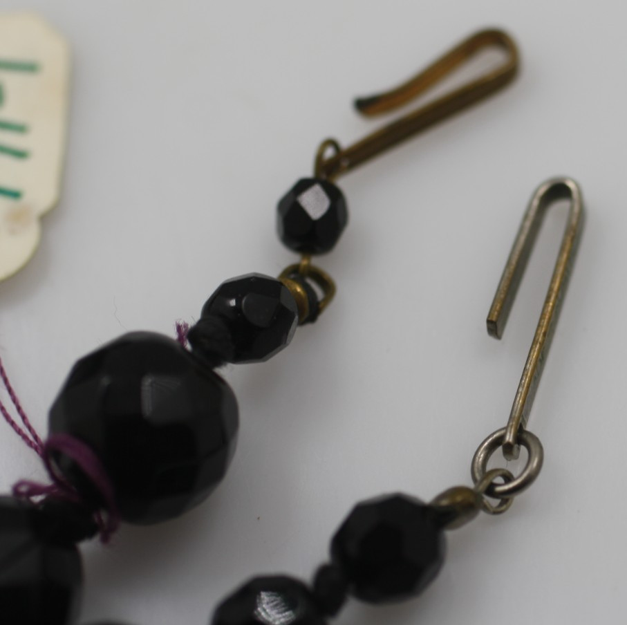 Vintage 2 PC black glass faceted beaded necklace W. Germany Austria 17 & 18″