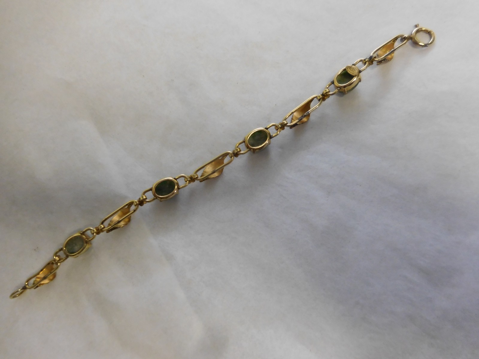 W E RICHARDS WRE 1/20 12K GOLD FILL BRACELET 7 1/4″ GREEN MOSS AGATE & LEAVES