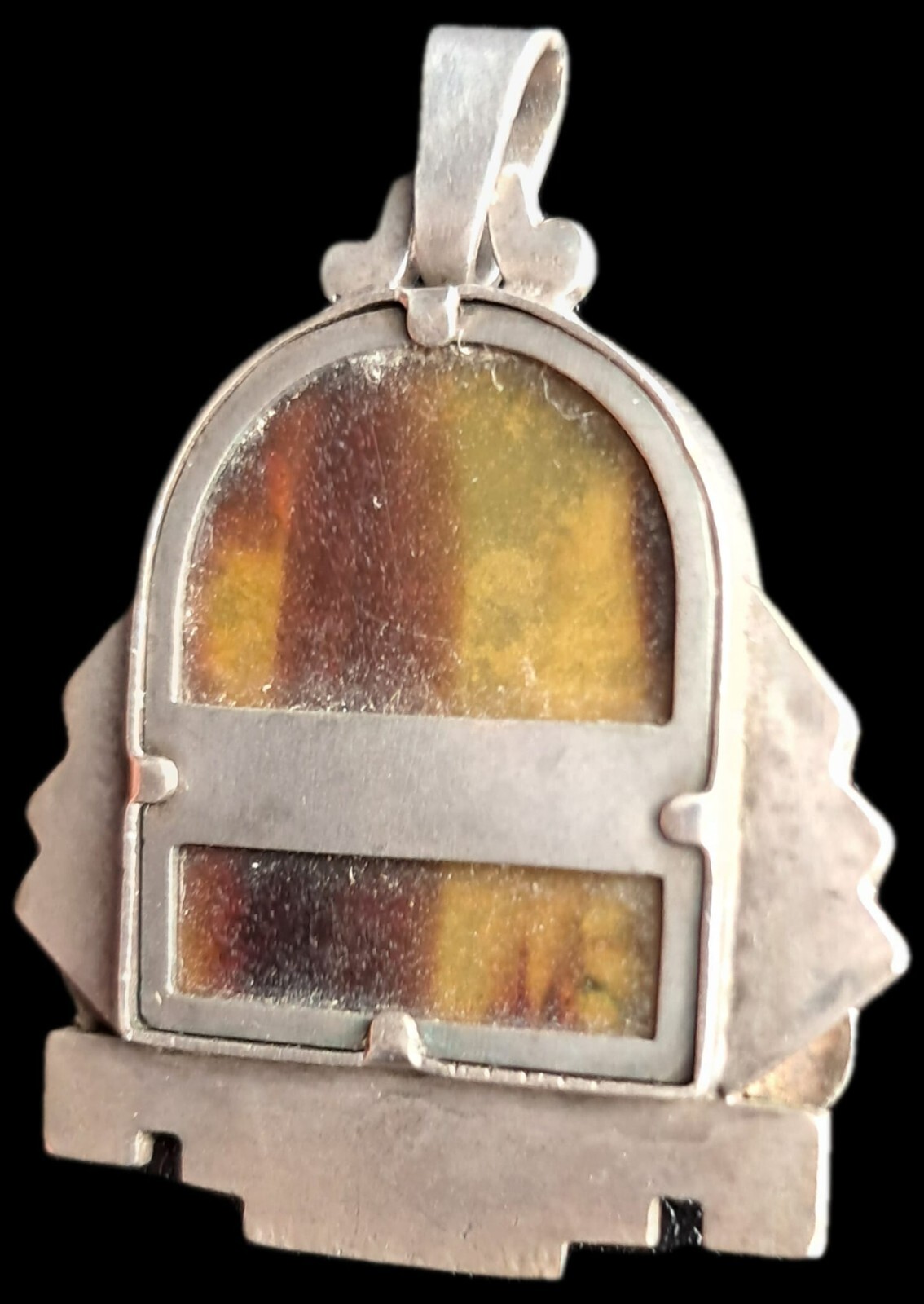 Fine Antique Art Deco Silver & Gold Madonna in Sorrow Virgin Mary Pendant C 1930