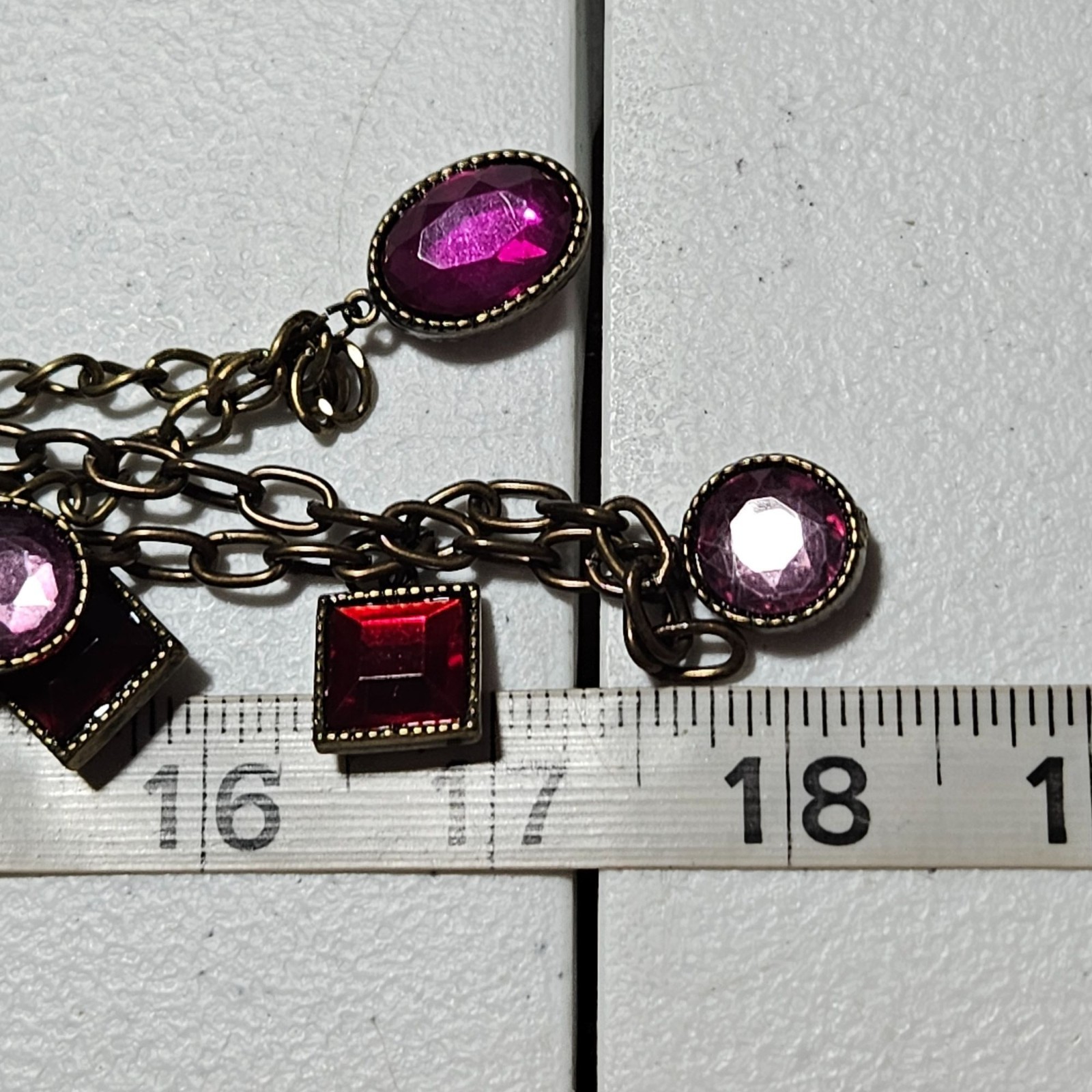 Vintage Multilayered Chain Necklace Red Purple Gems Antique Gold Tone Finish