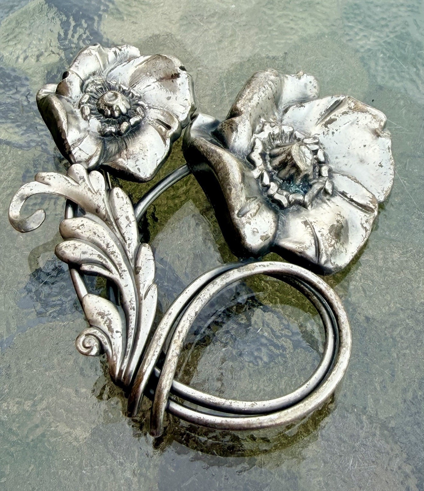 Vintage William B Kerr Silver Poppy Lily Lotus Flower Pin Brooch