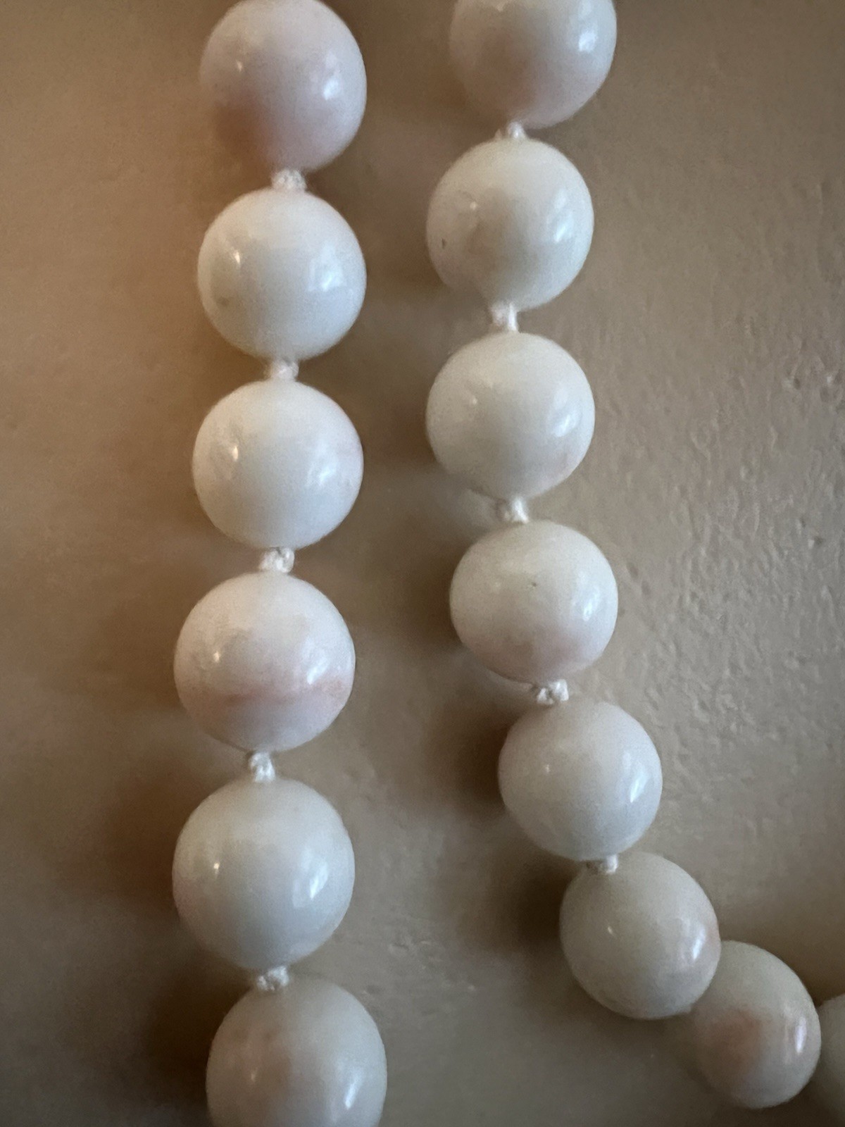 Vintage William De Lillo Faux Angel Skin Coral Knotted Bead 49 In Long Necklace