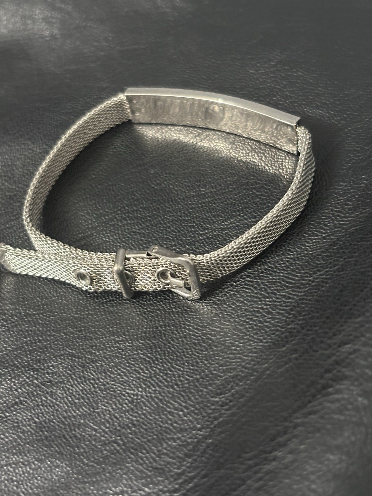 Vintage Bracelet Set Mesh ID Bucket Rhinestone Silver Tone Safety Clasp