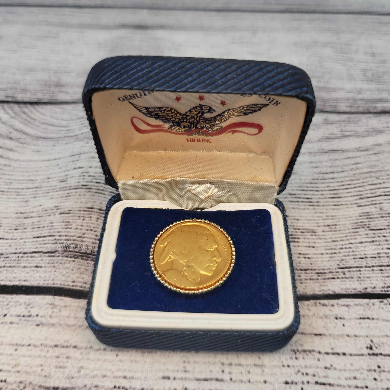 Swank Cut-Out Genuine US Buffalo Nickel Coin Tie Tack with Case