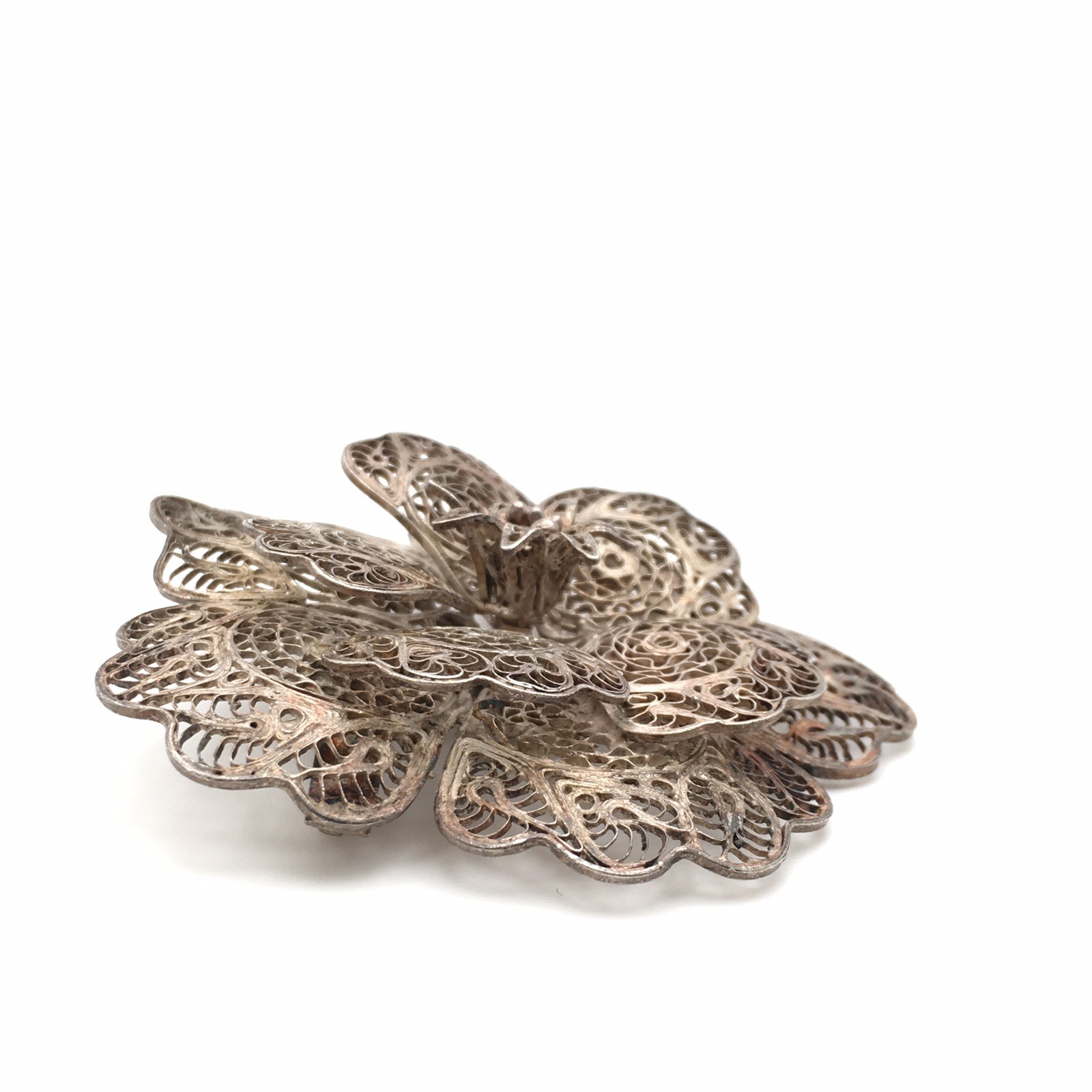 11.8g Vintage Sterling Silver Filigree Flower Pin Brooch Marked CMS Mex 925 #68