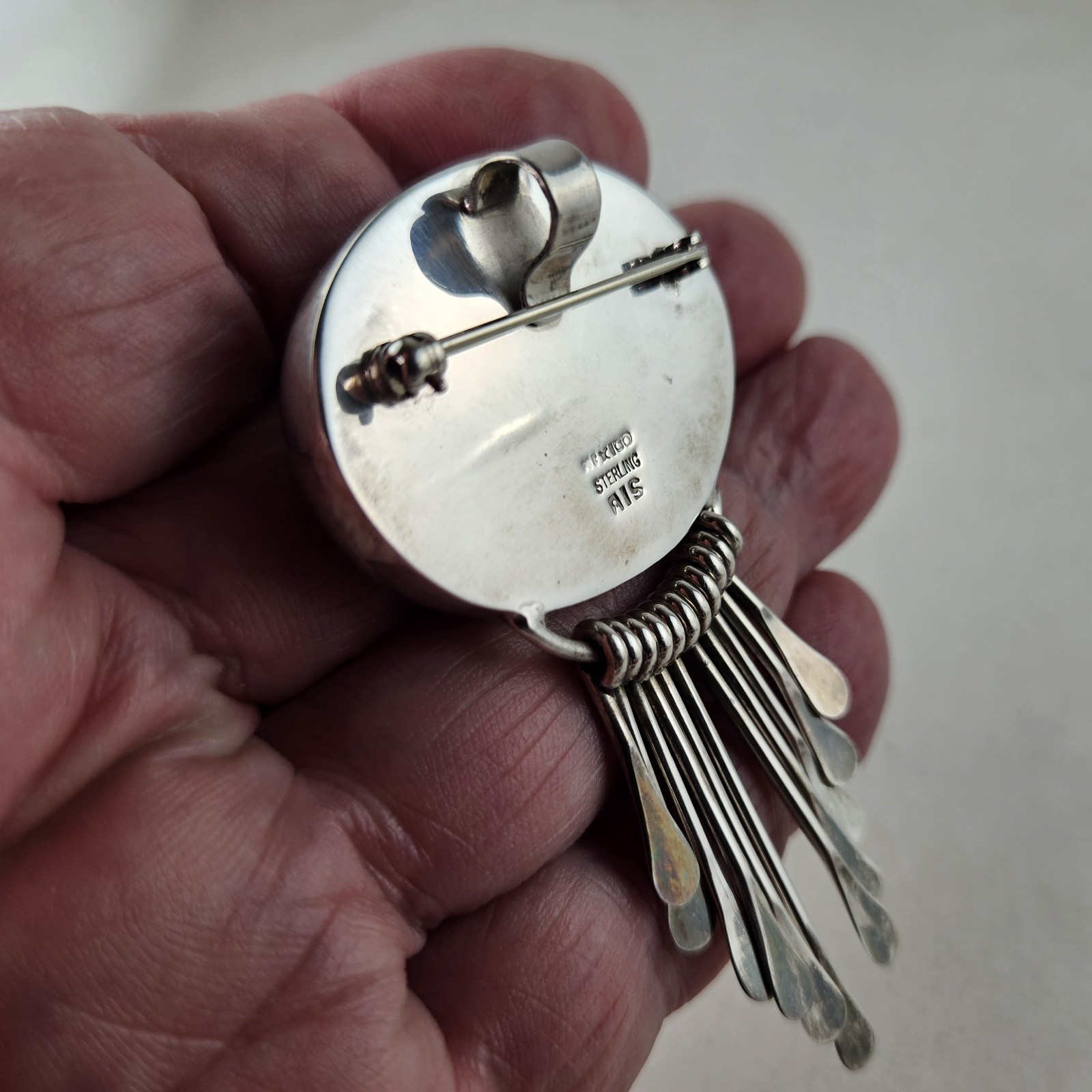Sterling Silver Mexico AIS Brooch Pendant with Carnelian Stone 30.0g [8988]
