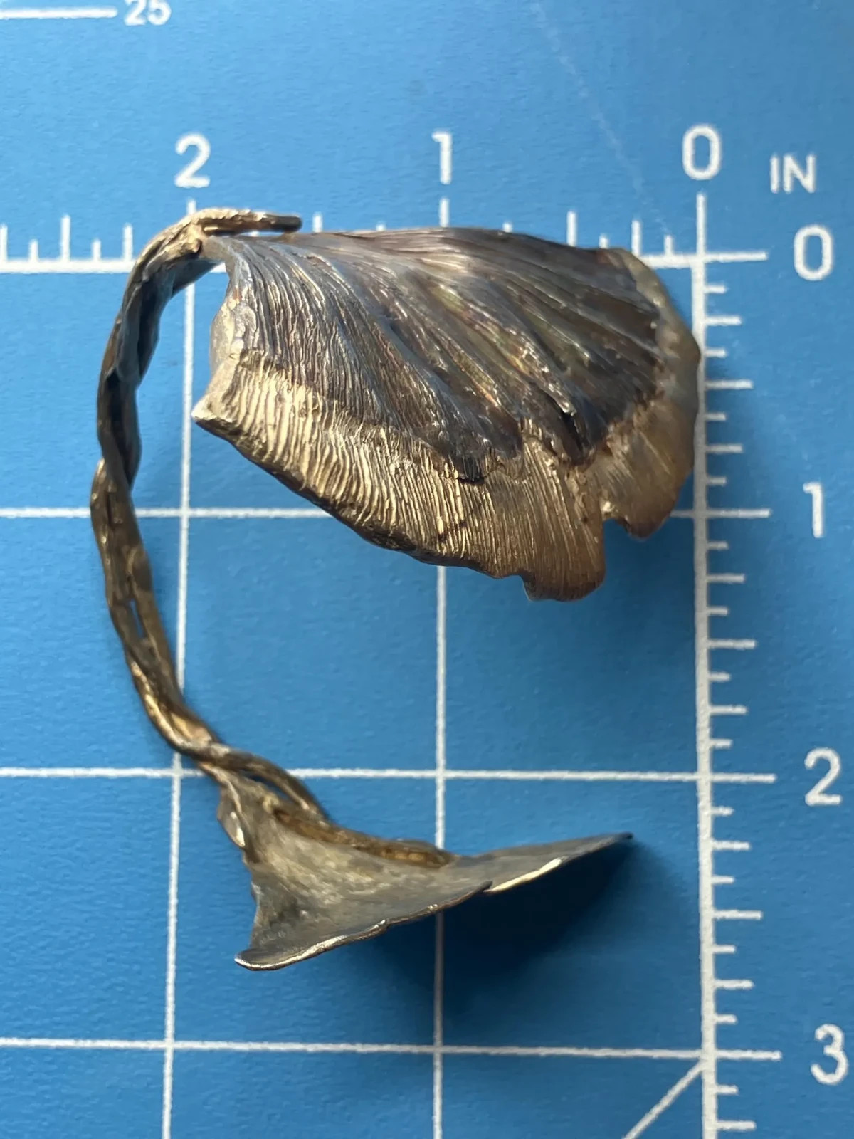 Vintage Sterling Silver Ginkgo Bracelet Artisan Cuff Chunky Statement Tested 44g