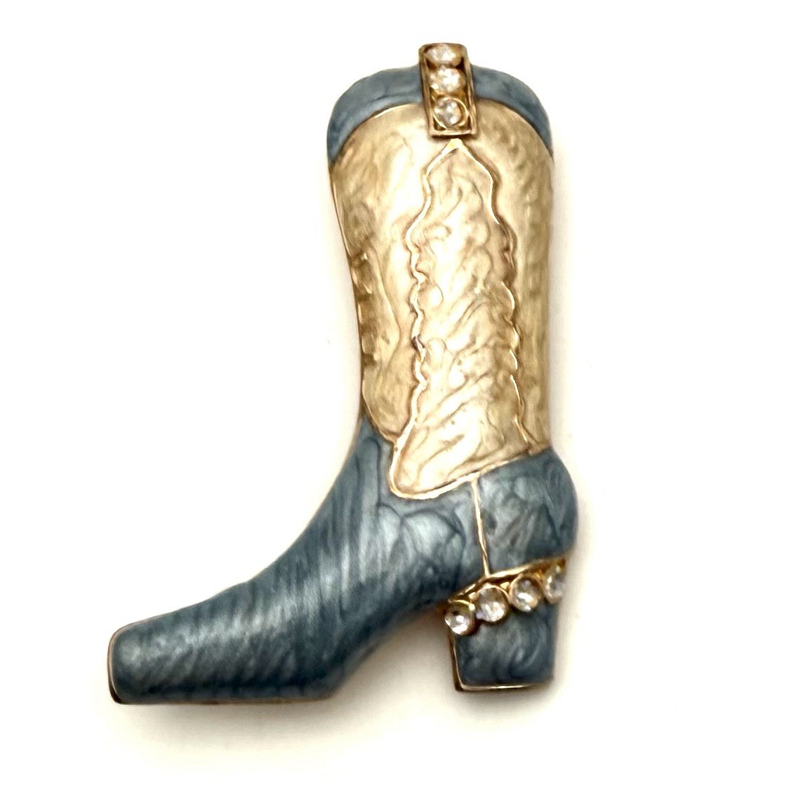 Cowgirl Cowboy Brooch By Western Mates Denim Blue Beige Rhinestones Gold Tone