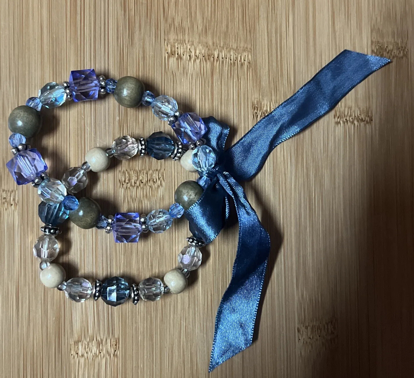 Vintage Light Blue Purple, And Rhinestone Beaded Bracelet Set