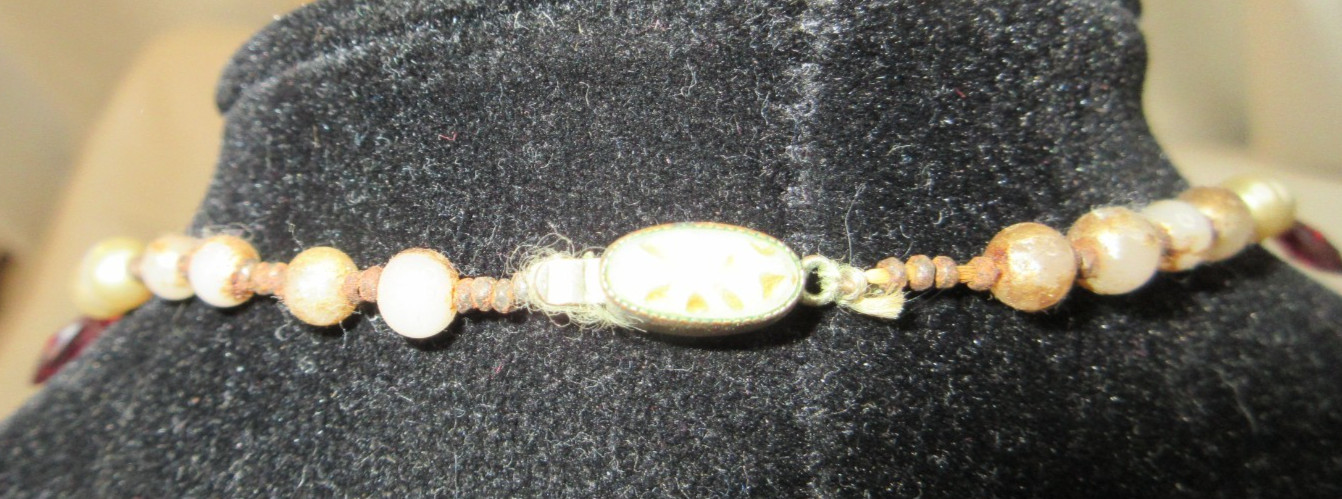 VICTORIAN RED HEARTS & PEARLS NECKLACE~SIGNED
