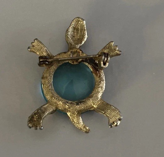 Vintage Figural Blue Glass Turtle Pin/Brooch-1-1/2”