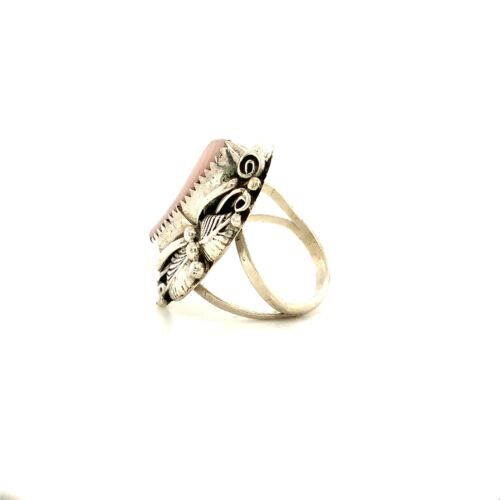 Vintage Sterling Silver Native American Navajo MOP Shell Stone Feather Ring sz 6