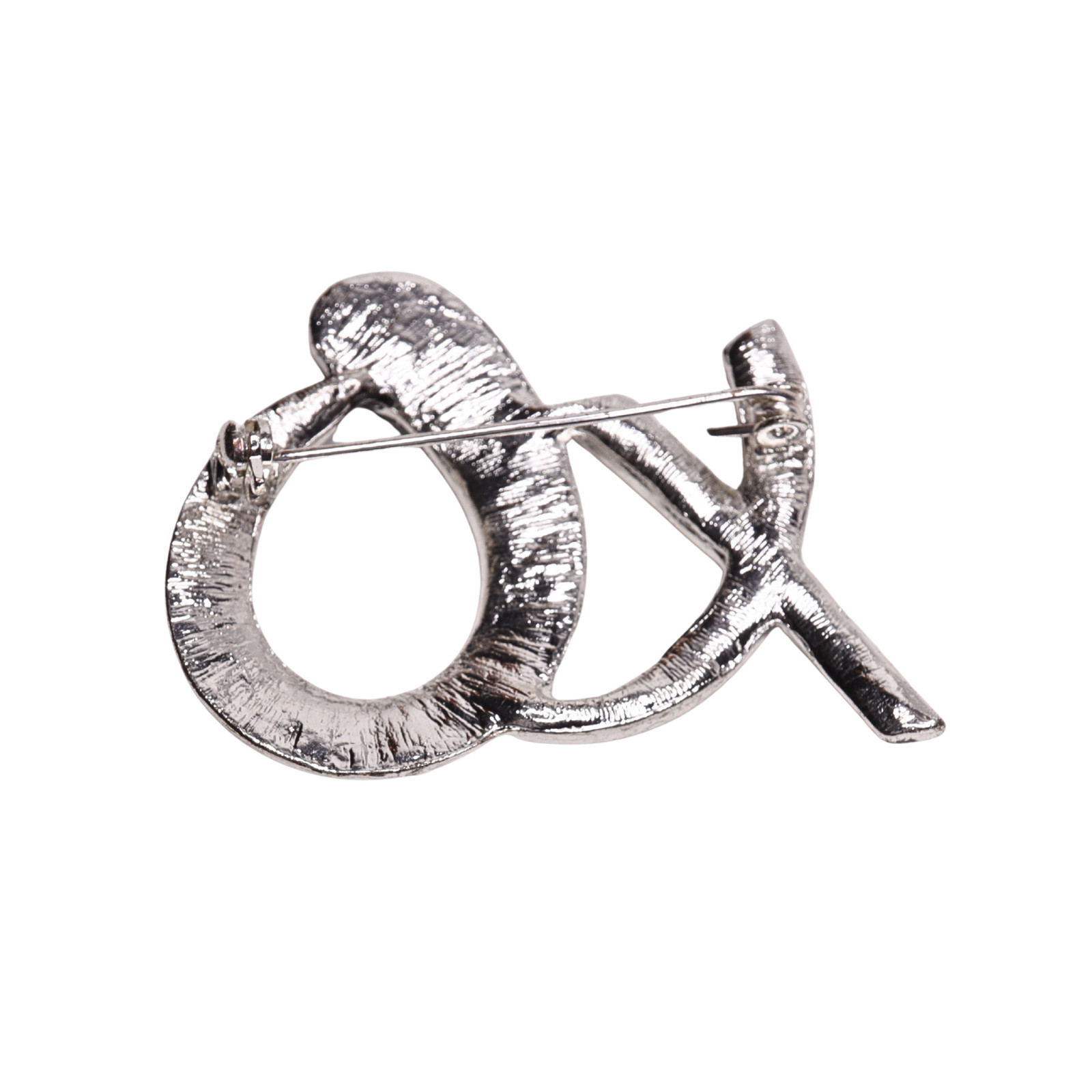 Silver Tone Hugs And Kisses XO Brooch With Safety Clasp Closure – 1.75 Inches