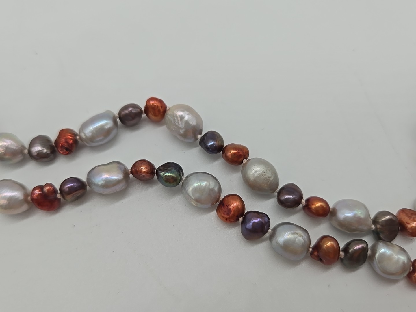 Vintage Multi Color Baroque Pearl Iridescent Shiny Statement Necklace Long 28”