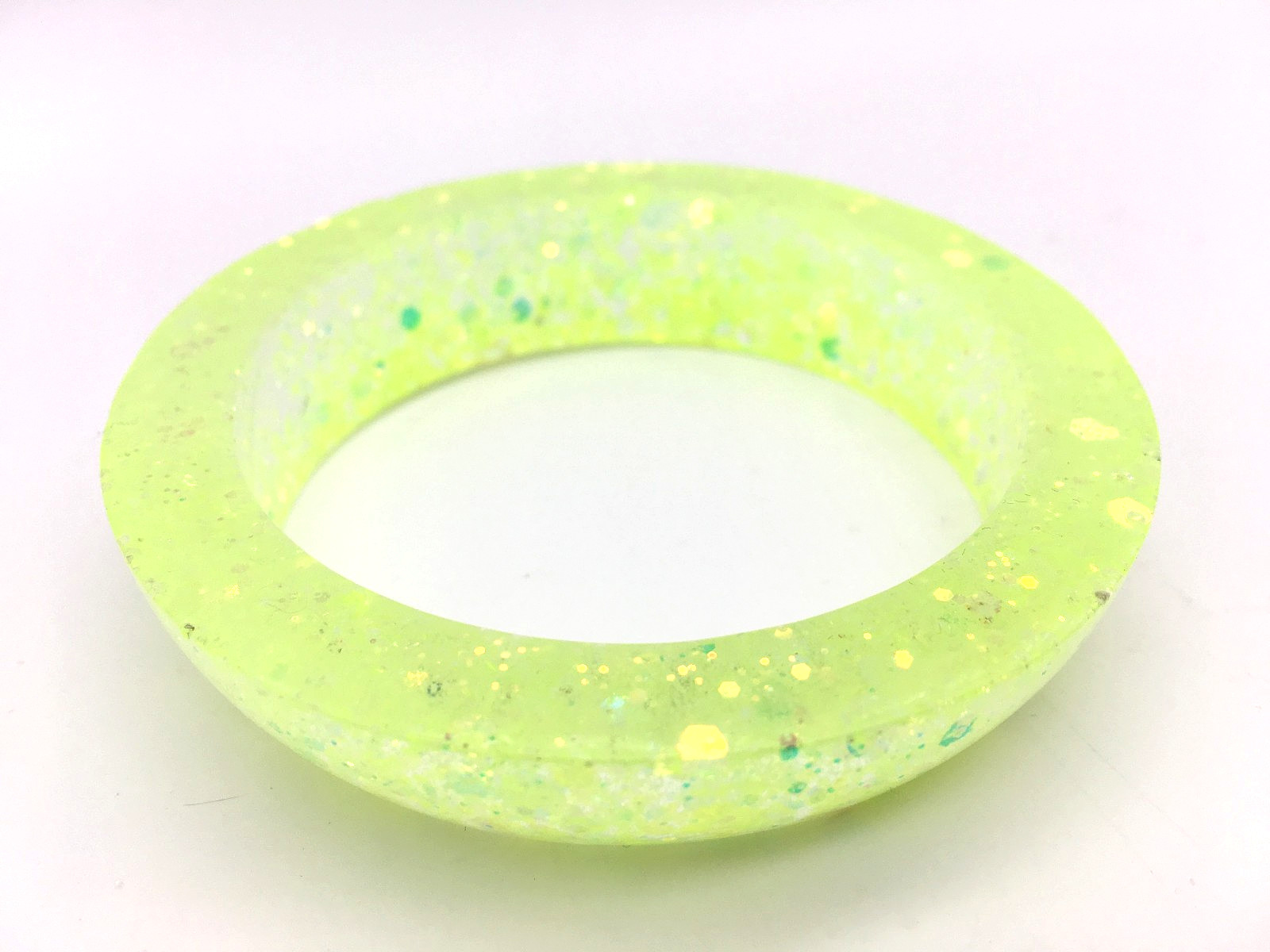 Artisan Bright Lemon Lime Gold & Green Glitter Tapered Lucite Bangle Bracelet