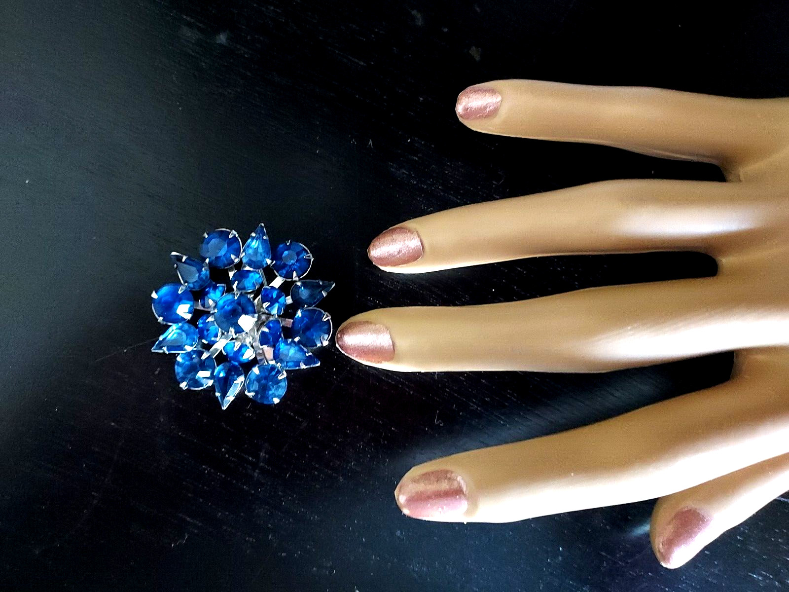 Coro Signed Pin Blue Rhinestone Earrings and Brooch Vintage Demi Set