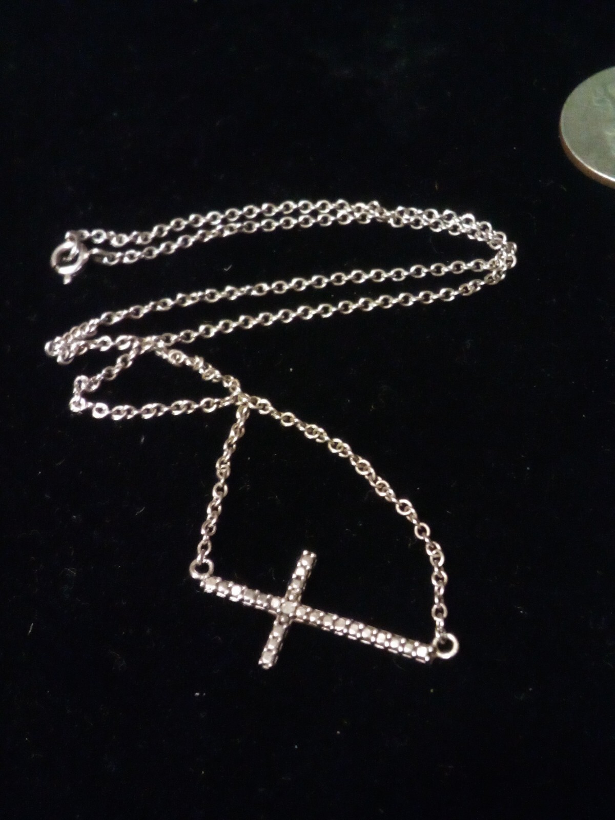 Vintage Sterling Silver Chain Necklace 15in W/ Cross Pendant Christian C17