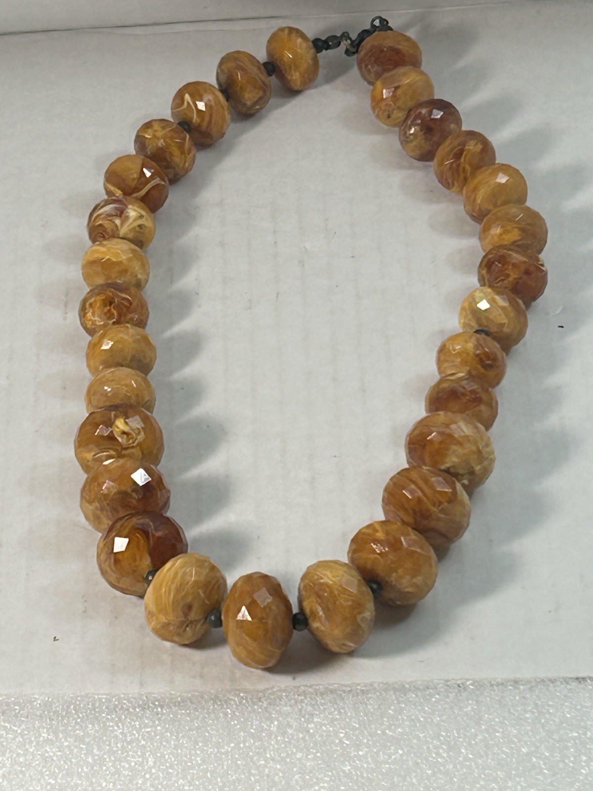 Vintage Avon Rock Style Carved Beaded Necklace Lobster Clasp Brown Earthtones