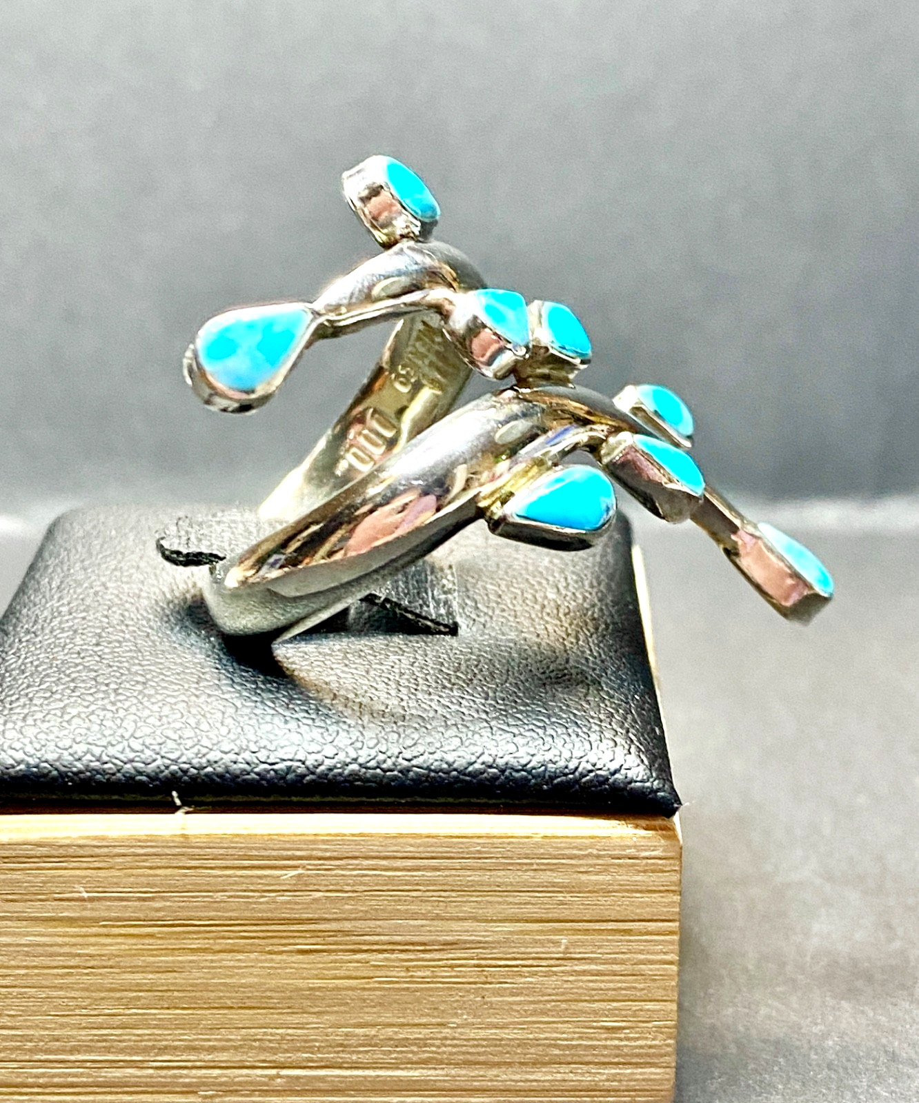 Vintage Sterling Silver Turquoise Dominique Dinouart Bypass Ring Size 8 1/2