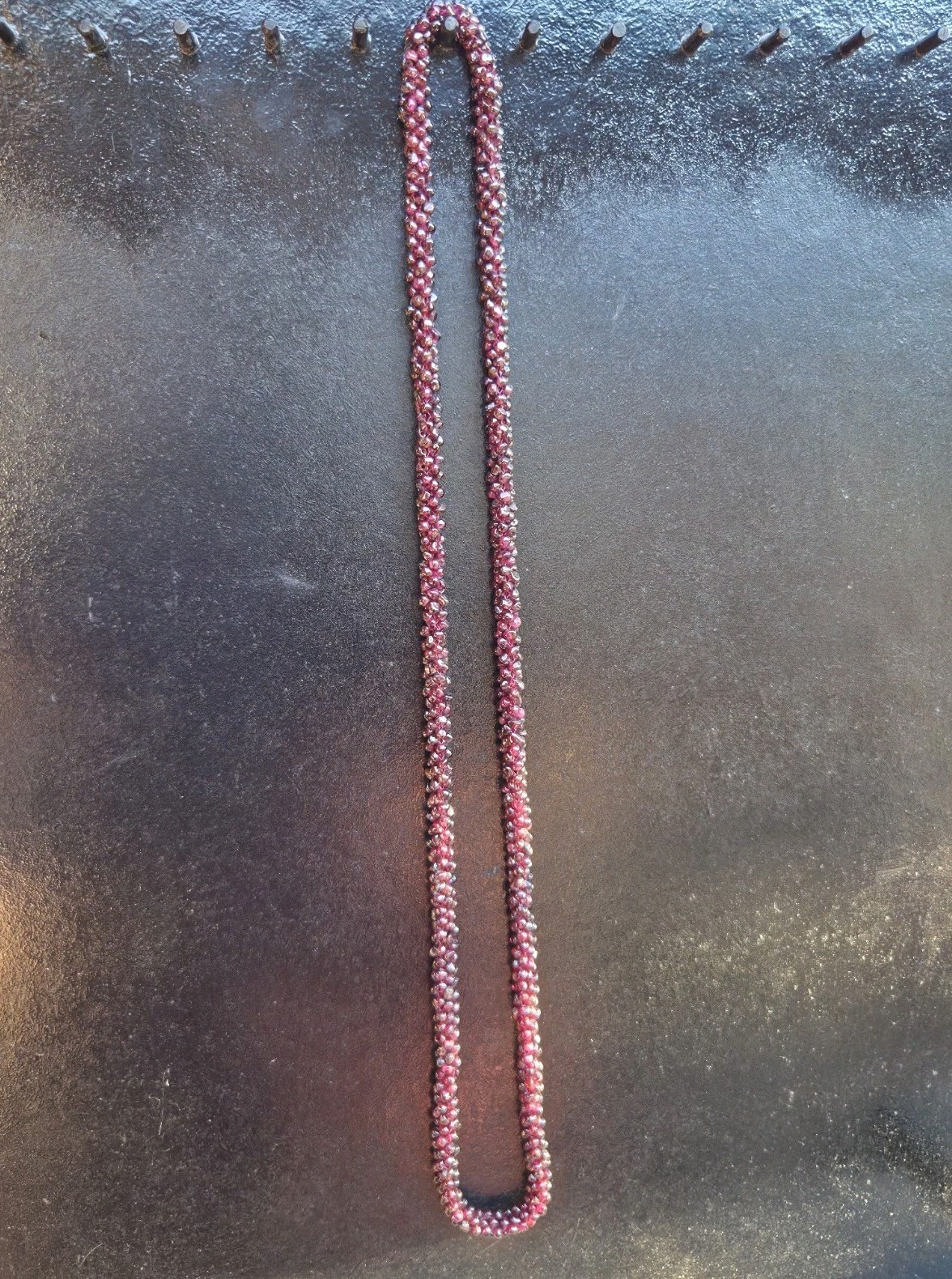 Rhodalite Garnet Gemstone 34″ Continuous Strand Handwoven Vintage Necklace