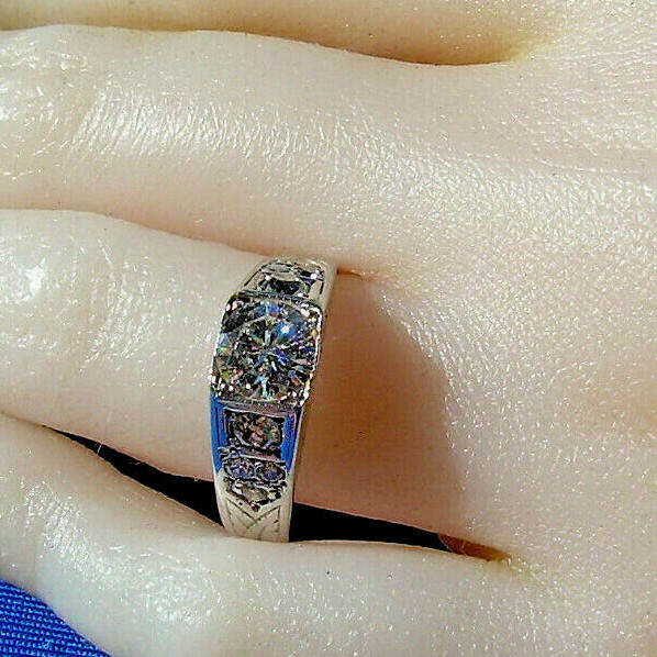 Original EARTH MINED DIAMOND Deco Engagement Ring Vintage SOLID 14K WHITE GOLD