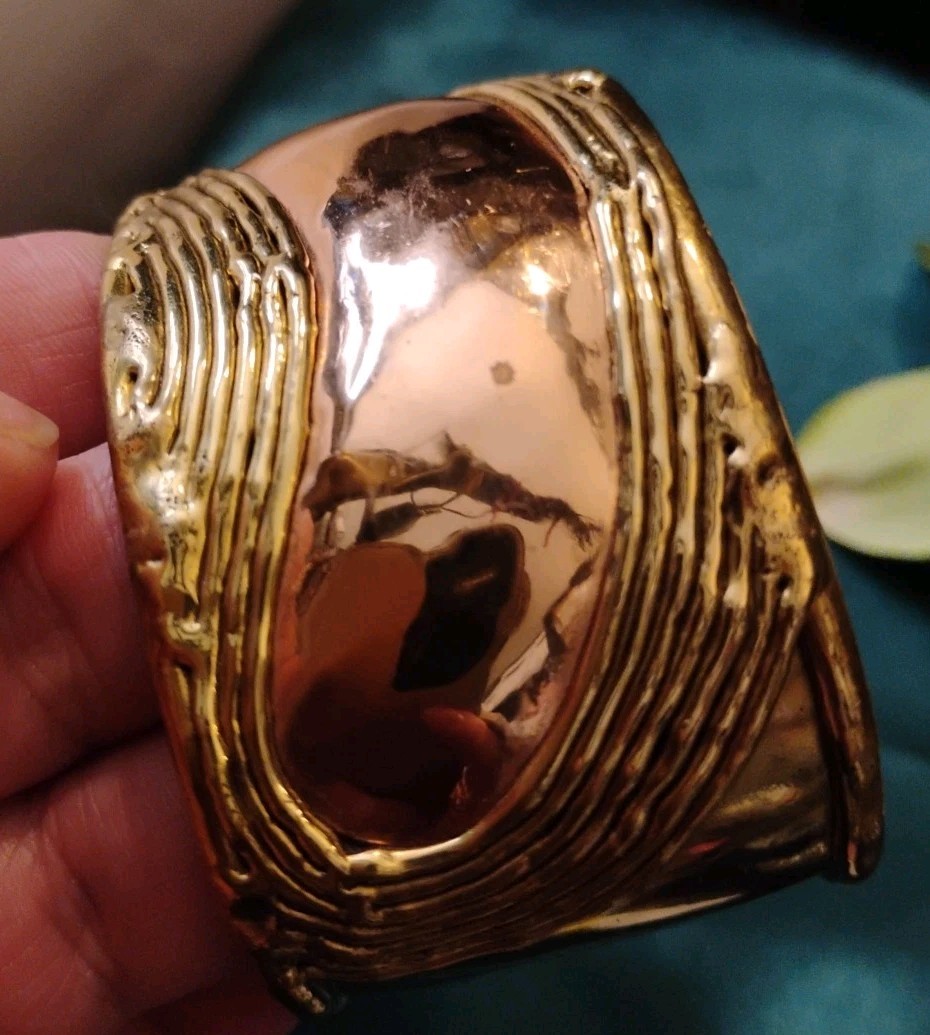 Vintage LUCIANO Bustamante Brutalist Brass/ Copper Metal Cuff Bracelet Mexico!
