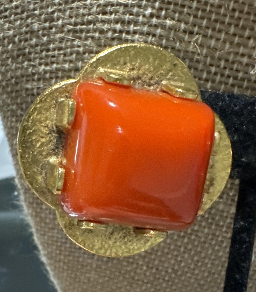 Orena Paris Red Coral Earrings Vintage 1970s Costume Jewelry