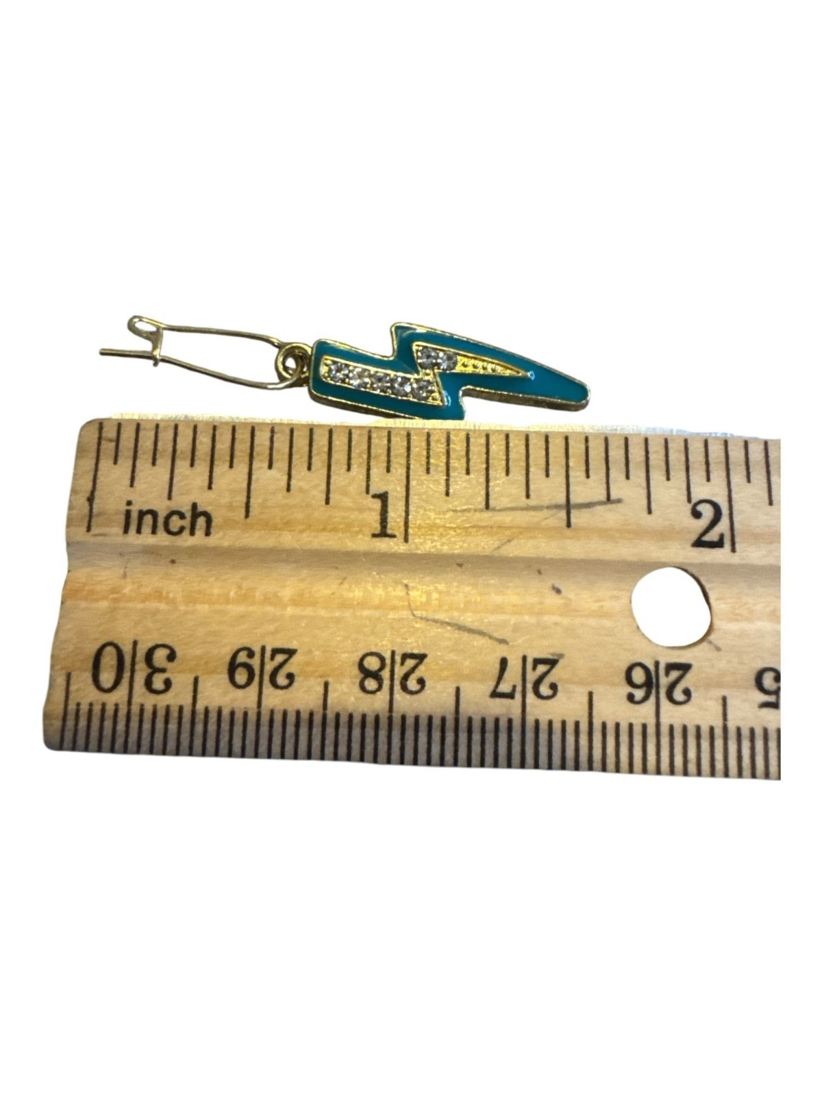 Lightning Bolt Earrings With Gold-Tone Hooks & Rhinestone Details Teal Enamel Ac