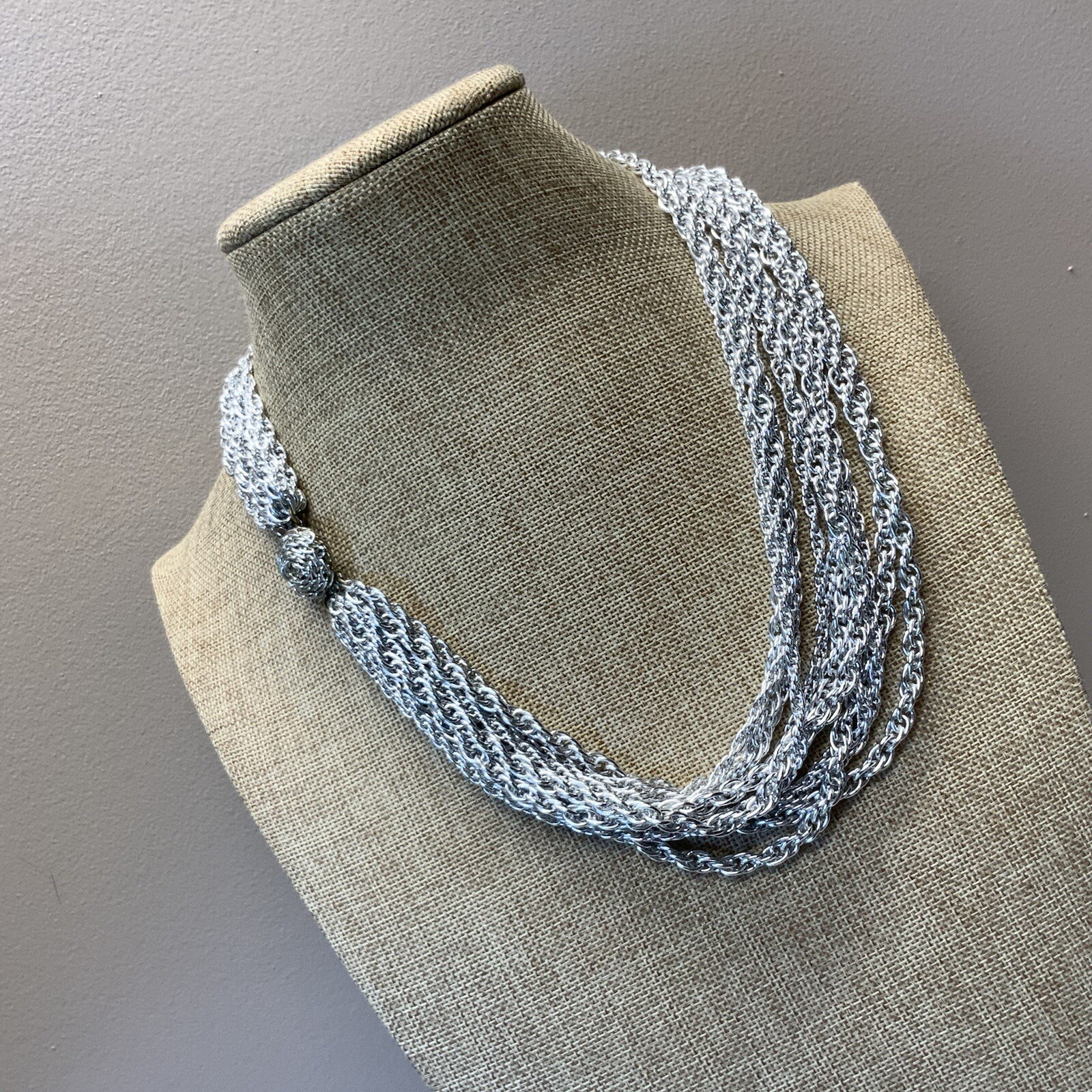 Vintage 1960s light weight aluminum multistrand silver tone chain necklace