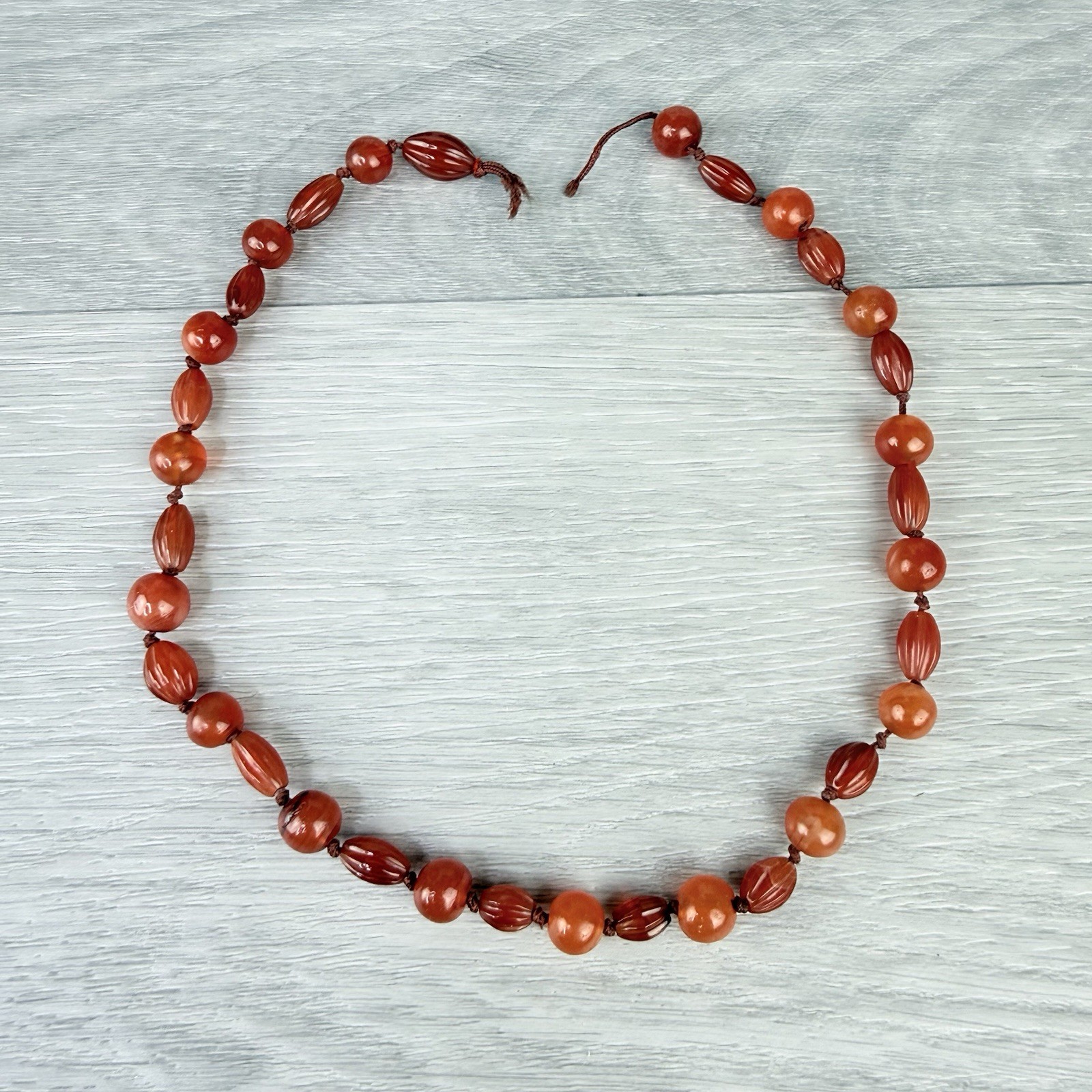 Vintage Possibly Antique Hand Knotted Carnelian Beaded Necklace Needs a Clasp