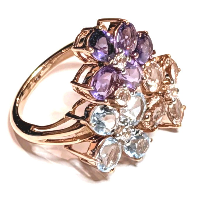 BEAUTIFUL ESTATE STERLING SILVER PRONG SET MULTI STONE CLUSTER RING SIZE 6