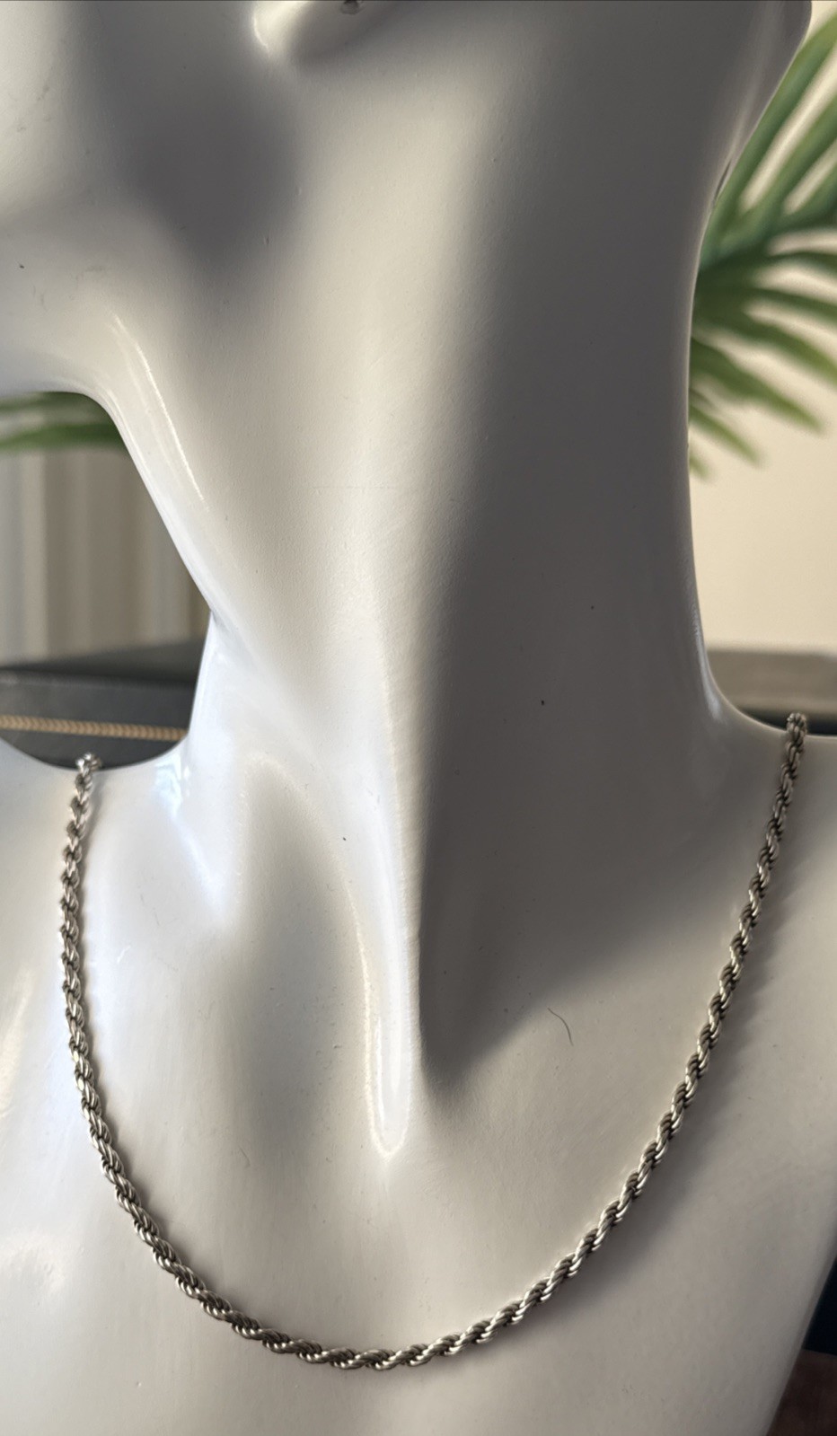 Twist Rope Chain Necklace Sterling Silver 925 22”L 3mmW Lobster Closure Italy Vi