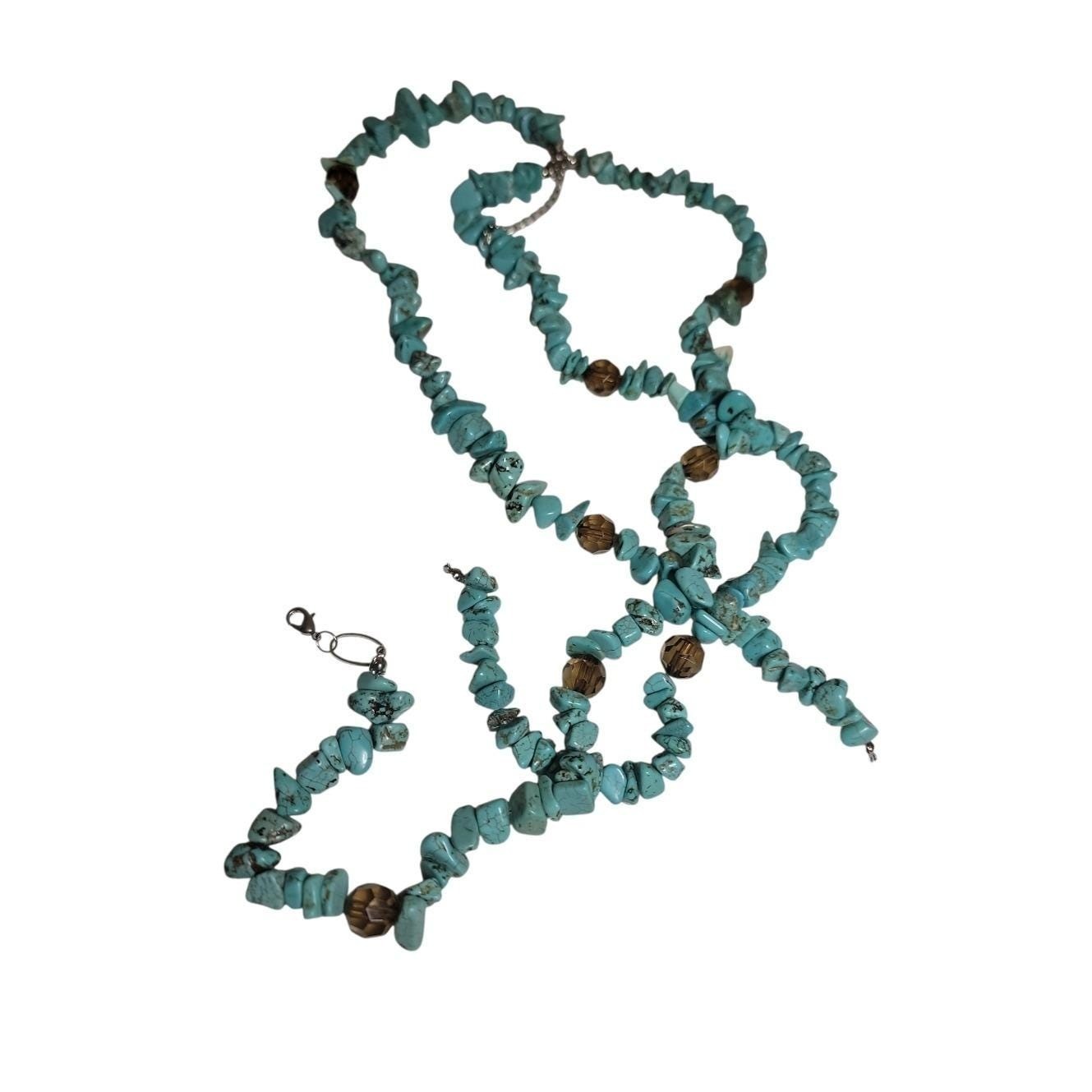 Vintage Stone Chip Necklace Lot Faux Turquoise Coral Green Mixed Gemstone Beaded