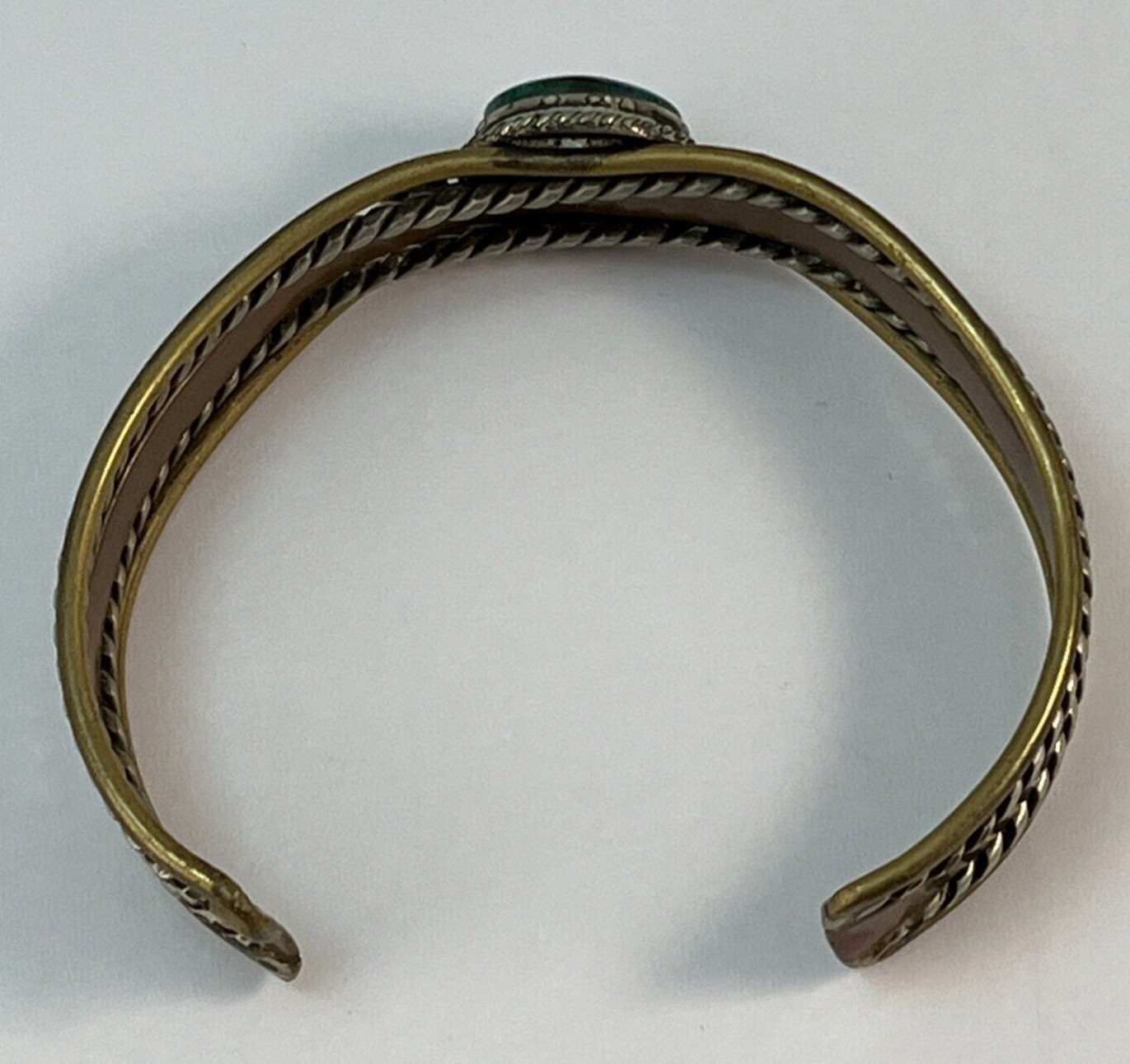 Copper Brass Silver Mixed Metals Green Malachite Cuff Bracelet Rustic READ