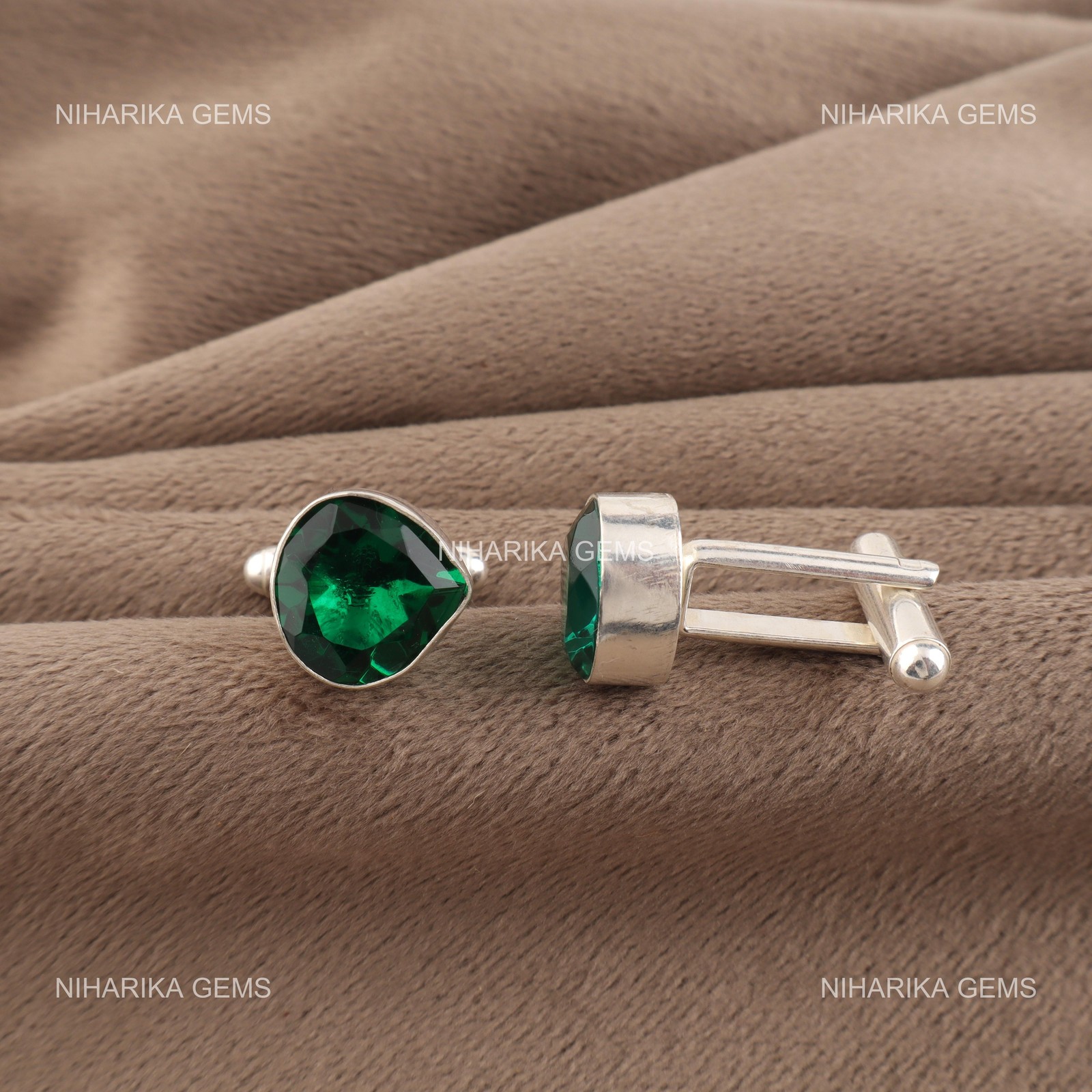 925 Silver May Green Emerald Gemstone Brother Gifts Unique Party Wear Cufflinks