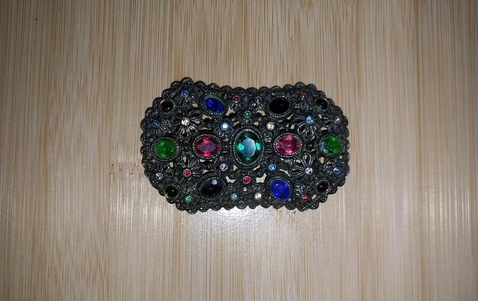 NEW ENGLAND GLASS WORKS 1940’s Signed BROOCH Rare Vintage Colored Glass Stones