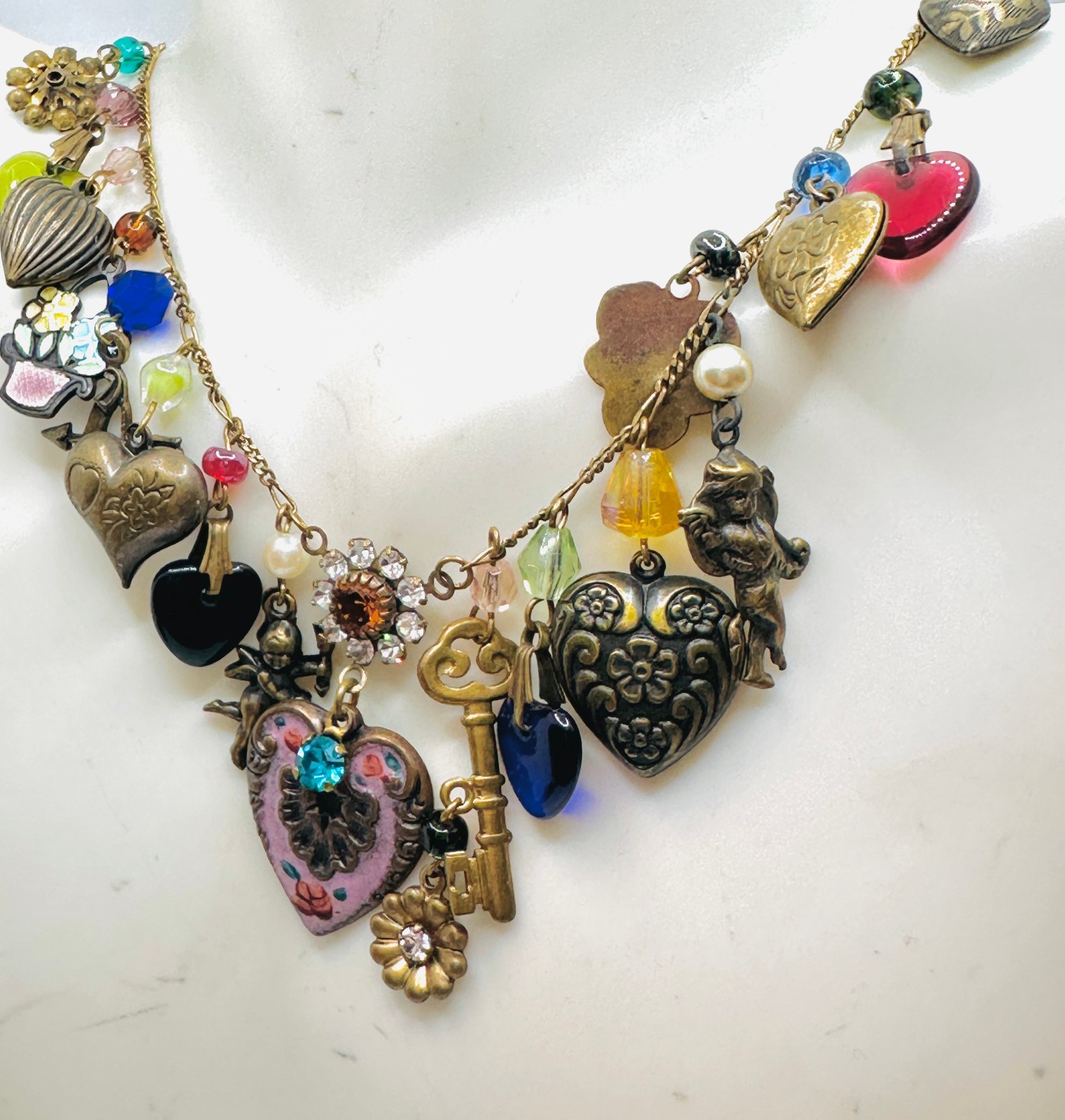 Lot Superb Vtg Glass Works Studio Heart Necklace + Belladonna + Avon Bracelet +