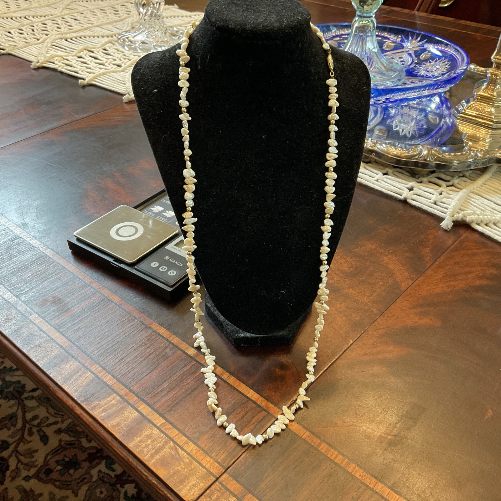 14K Gold&Rice Pearl Necklace 31” Long Convertible Single or Double Strand,21.56g
