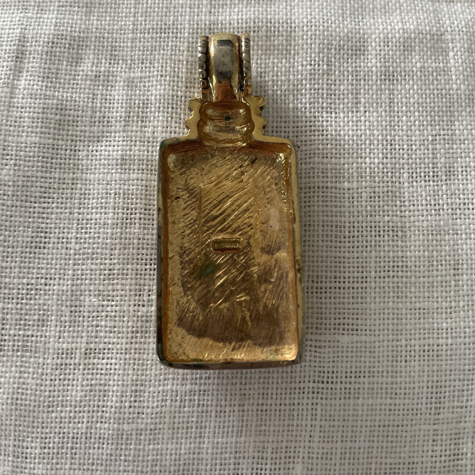 Vtg Roman Unikite Green Pink Stone W Beaded Frame Goldtone Pendant