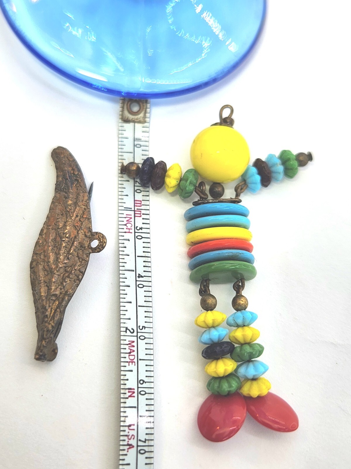 Vtg Brooch Pin Multicolor Glass Bead 3″ Man Person Figural Unsigned Haskell?