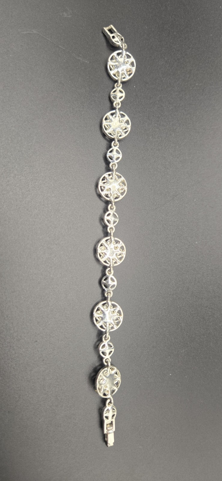 Vintage Monet Silver Tone Bracelet With Red & Black Stones 7 1/4″