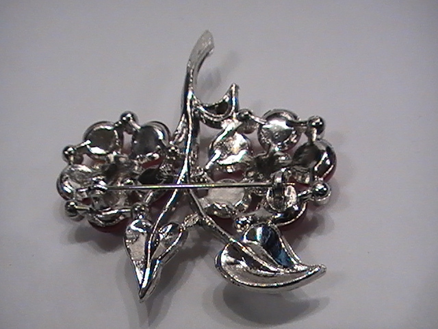 Vintage Silver Plate Leaf Purple Custom Jewerly Brooch Pin 2 1/4″ across