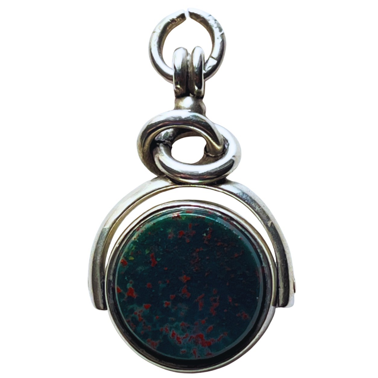 Antique 1881 Victorian Bloodstone + Carnelian Fob Pendant *Birmingham Silver*