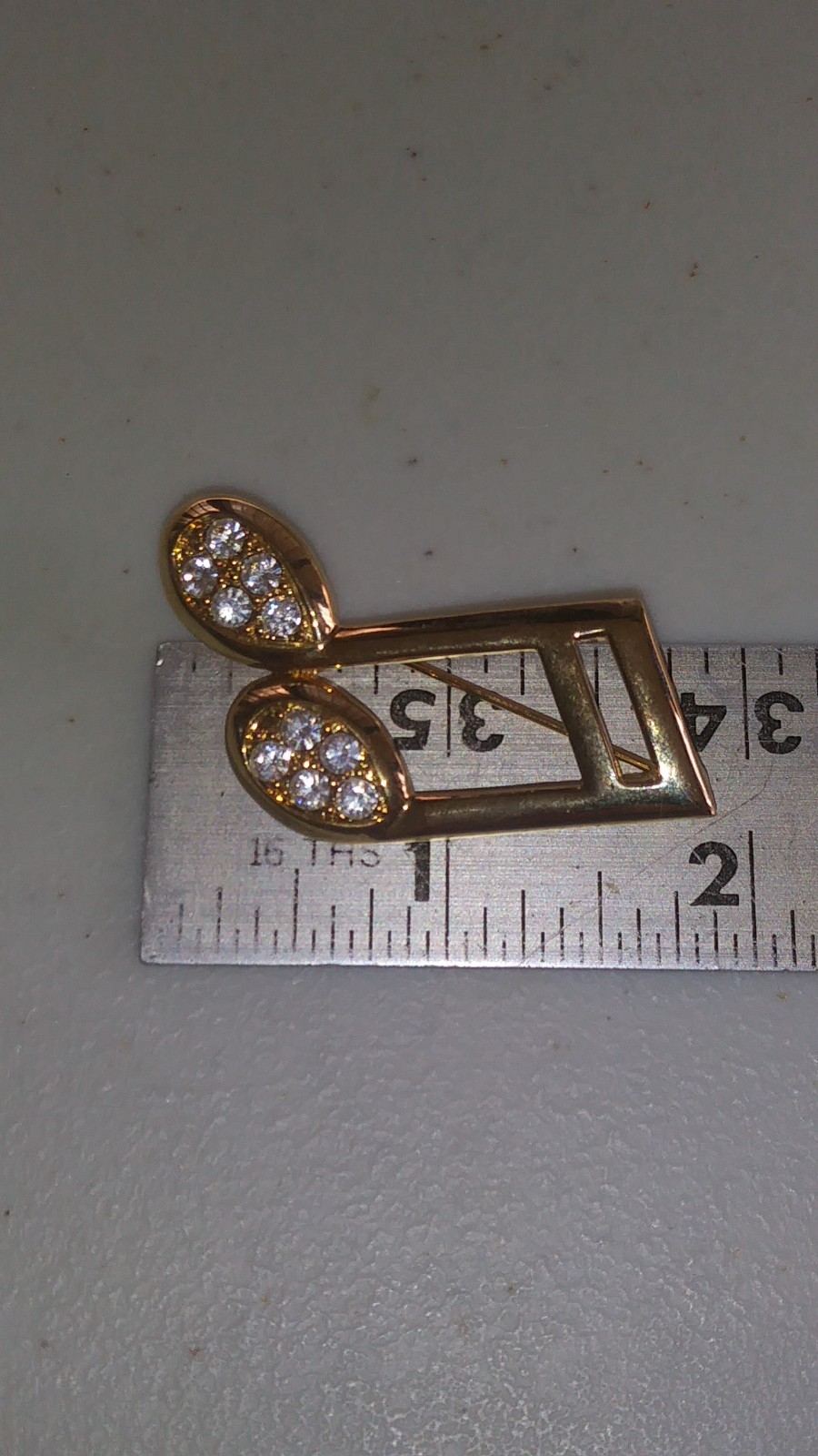 Allison Reed brooch pin gold tone musical notes with rhinestones