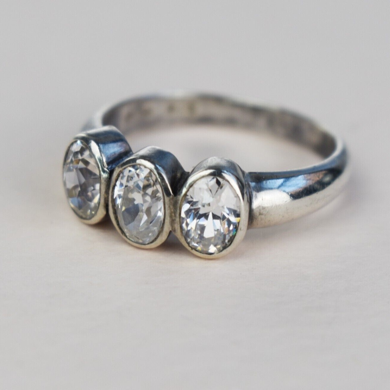 Chunky sterling silver ring with clear gemstone, basic casual right hand ring