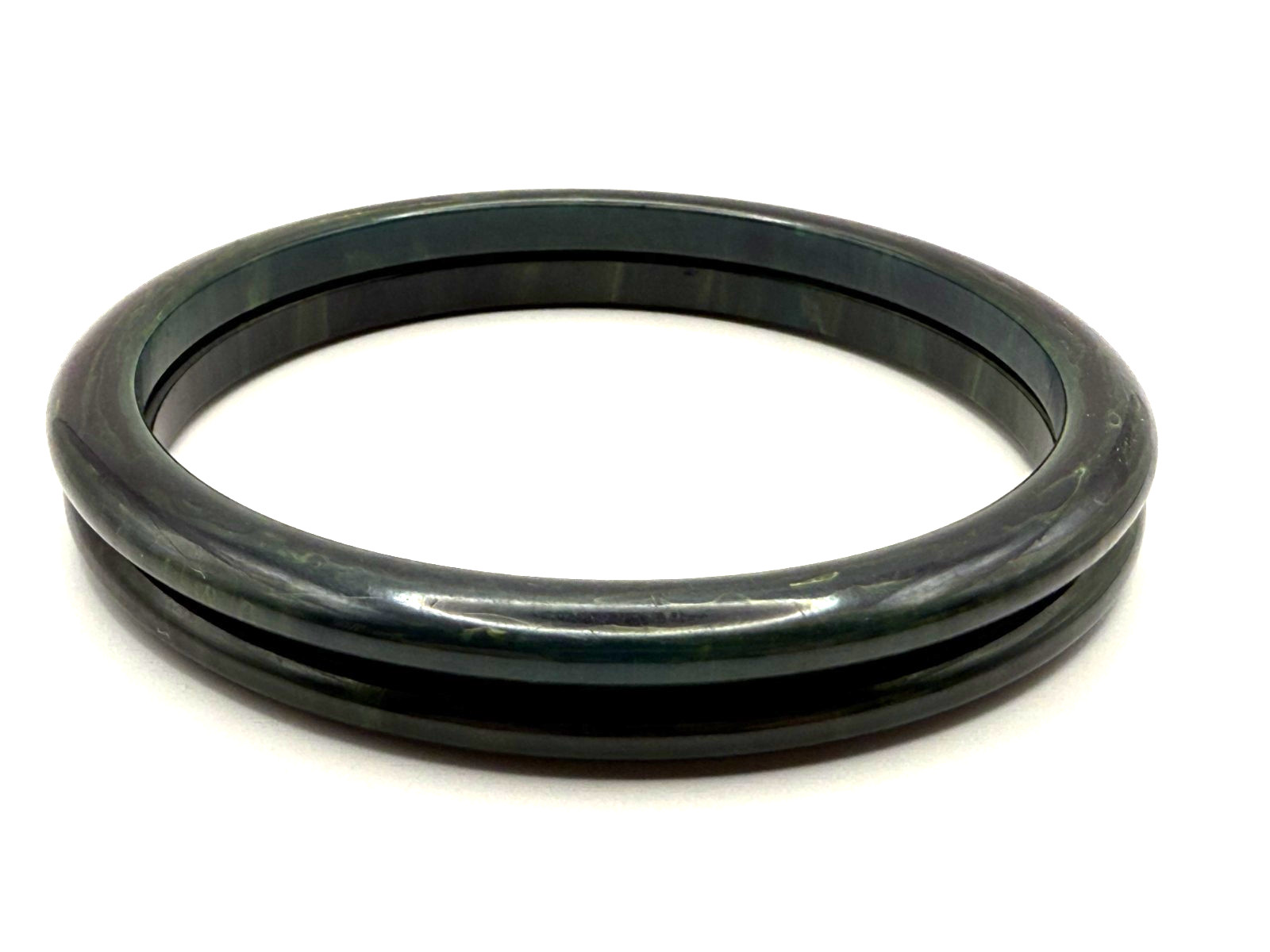 Vintage Dark Green Bakelite Bracelet Thin Bangles Stackable Set of 2