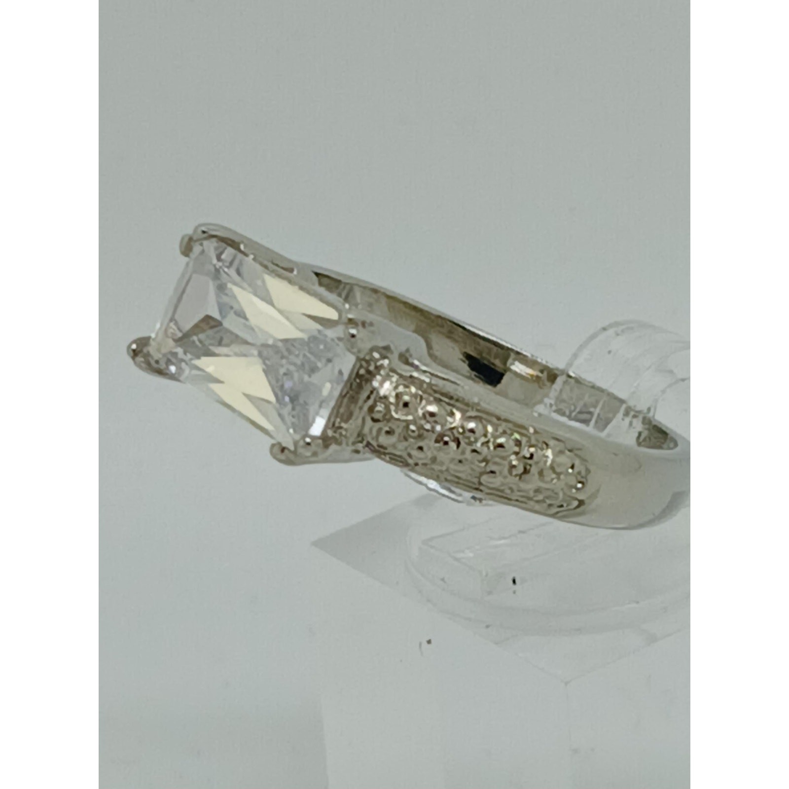 Vintage White Gold Plated CZ Engagement Ring 3.0 Carat Radiant Cut Stone Size 9