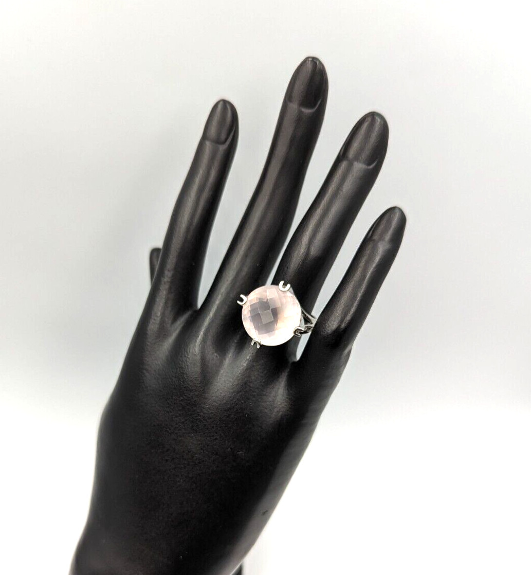 Sterling Silver 925 Checkerboard Cut Pink Chalcedony Clear Topaz Ring Sz 6