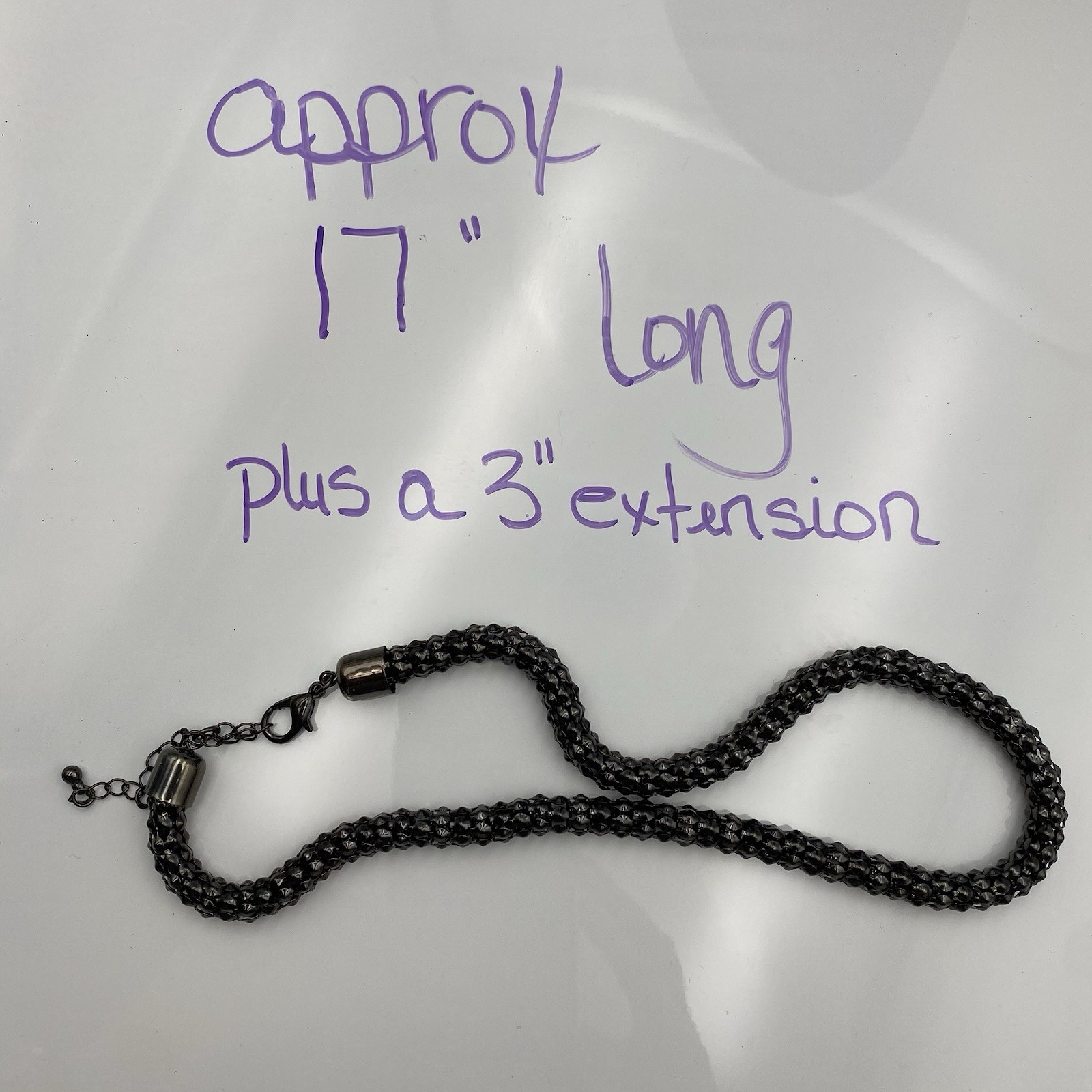 Black Gun Metal Snake Rope Chain Necklace 17″ Lobster Claw Clasp